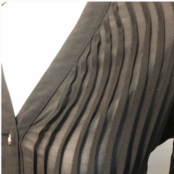 NY COLLECTION Lacy Sleeve Button Down Front Black V-Neck Blouse - Picture 4 of 10